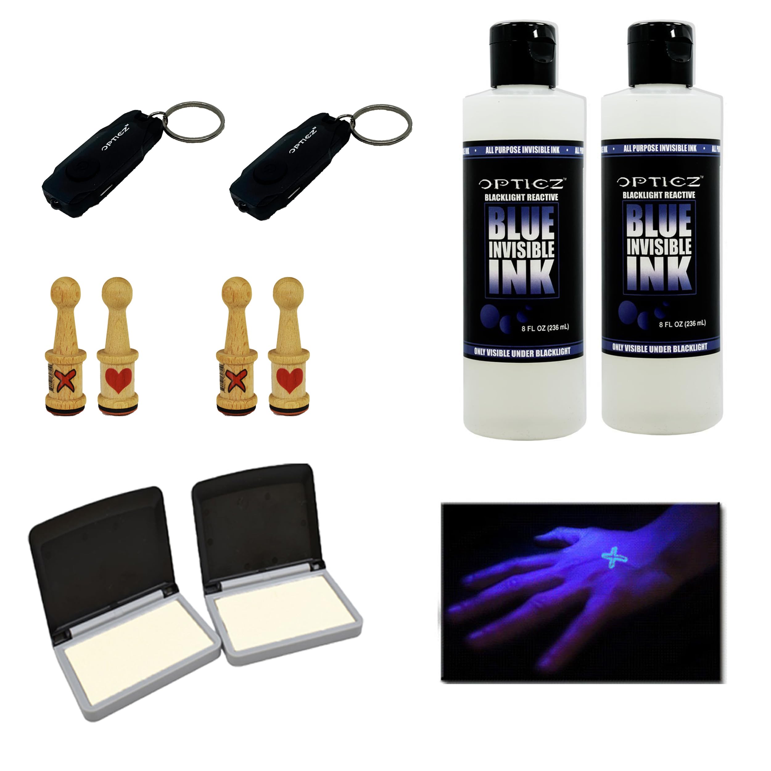 Opticz UV Blacklight Reactive Invisible Blue Ink Hand Stamping